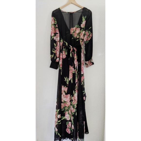 Xtaren Dresses & Skirts - Xtaren Sheer Black  Floral Maxi Dress